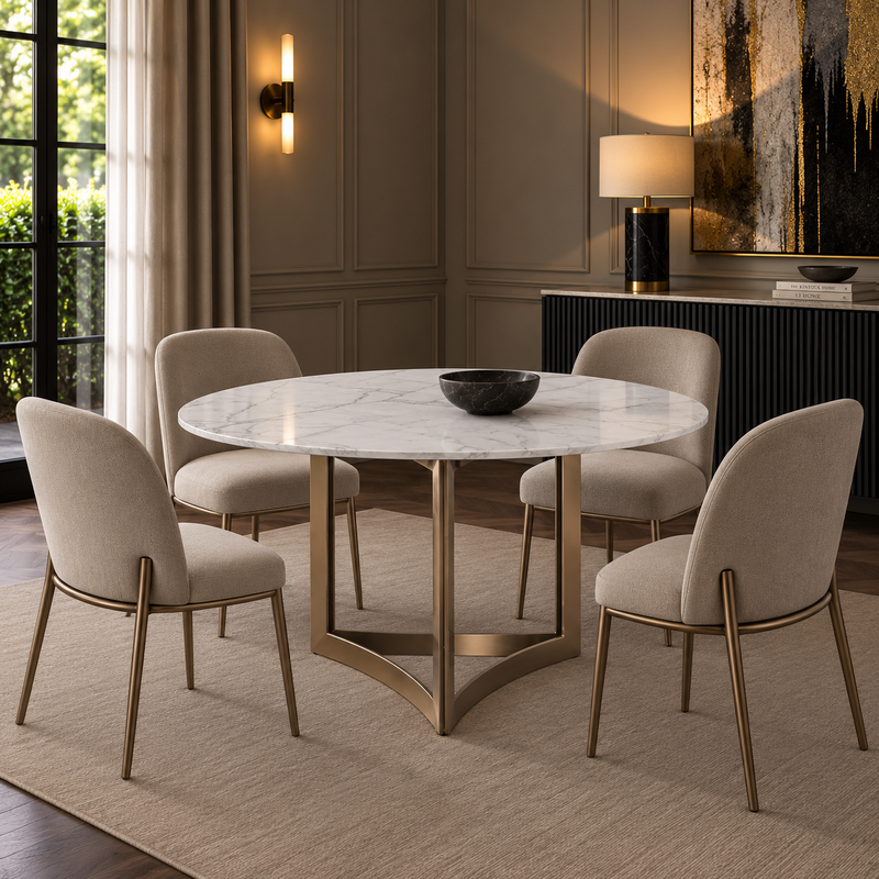 Alexa Dining Table Gold Base and 180 CM Round White Marble
