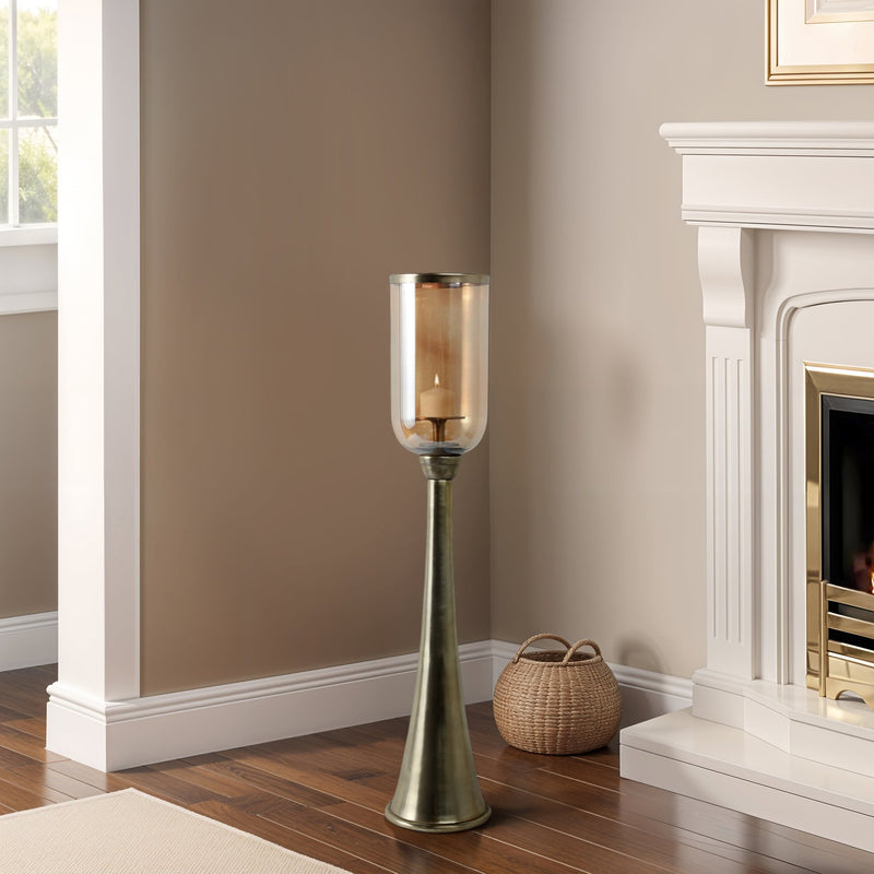 34" Illum Small Gold Glass Candle Hurricane - Al Rugaib Furniture