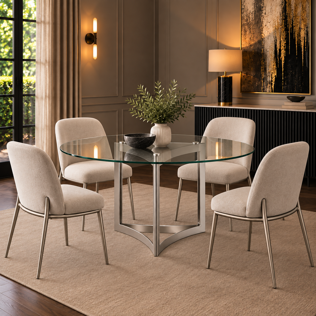Alexa Dining Table Silver Base and 130 CM Round Clear Glass