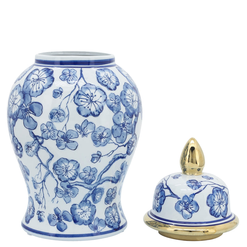14 TEMPLE JAR W/ HIBISCUS, BLUE & WHITE
