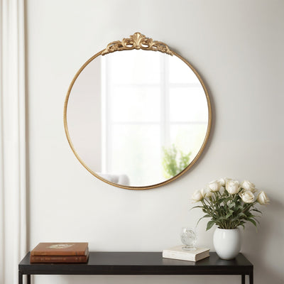 36" Fleur Applique Round Mirror, Gold Wb - Al Rugaib Furniture