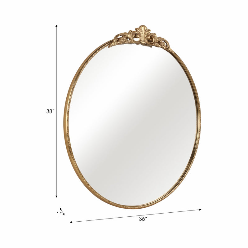 36" Fleur Applique Round Mirror, Gold Wb - Al Rugaib Furniture