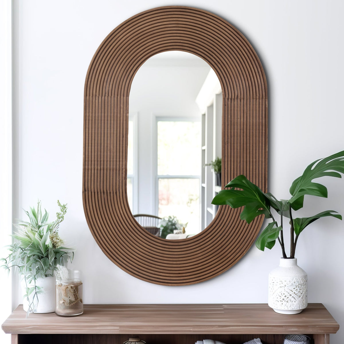 36" RIBBED OVAL MIRROR, WALNUT Mirrors| Sagebrook Home