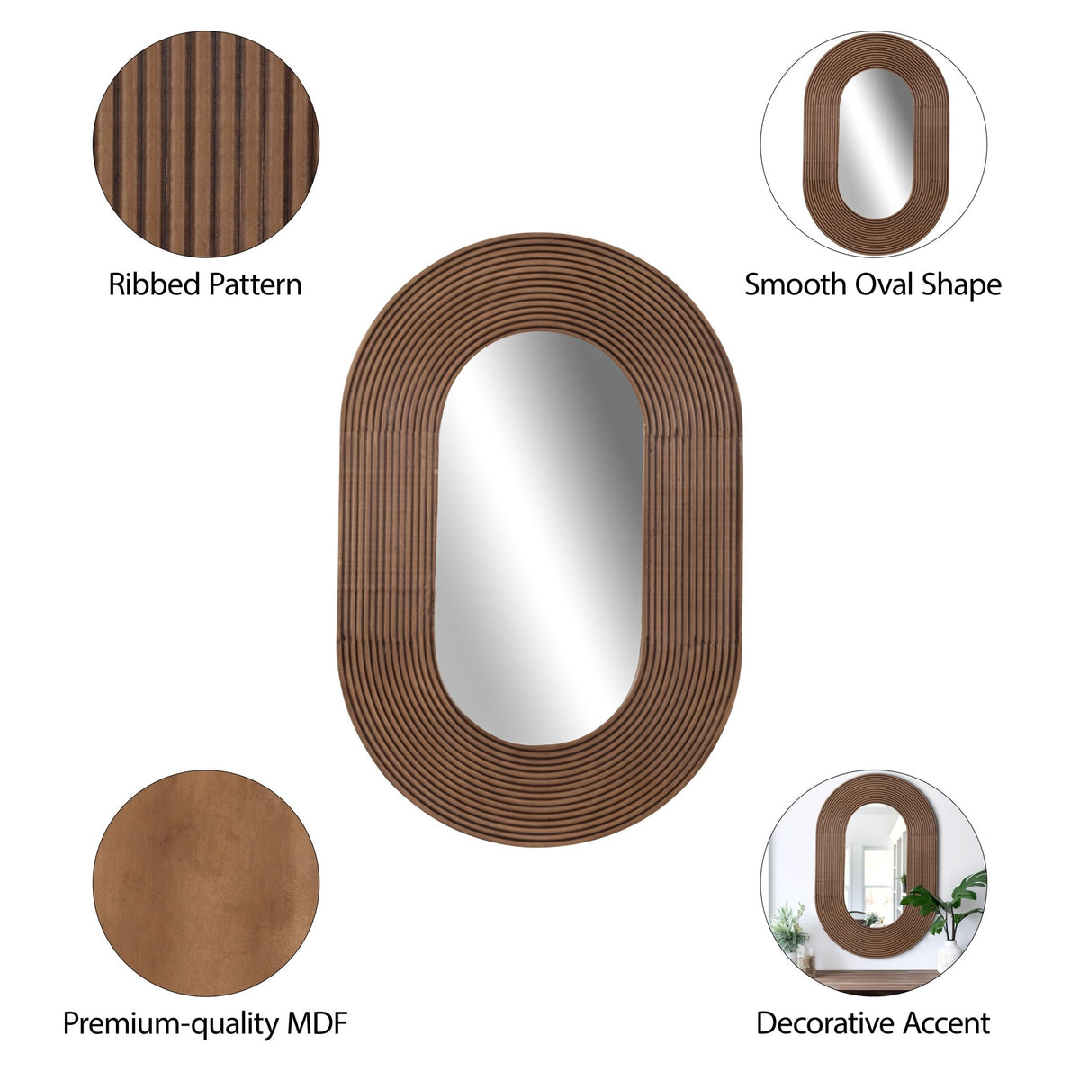 36" RIBBED OVAL MIRROR, WALNUT Mirrors| Sagebrook Home