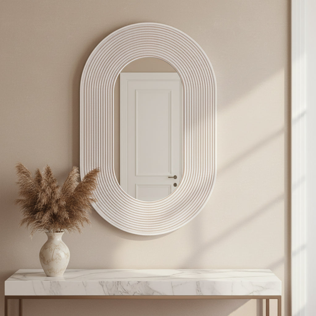 36" RIBBED OVAL MIRROR, WHITE ANTIQUE Mirrors| Sagebrook Home