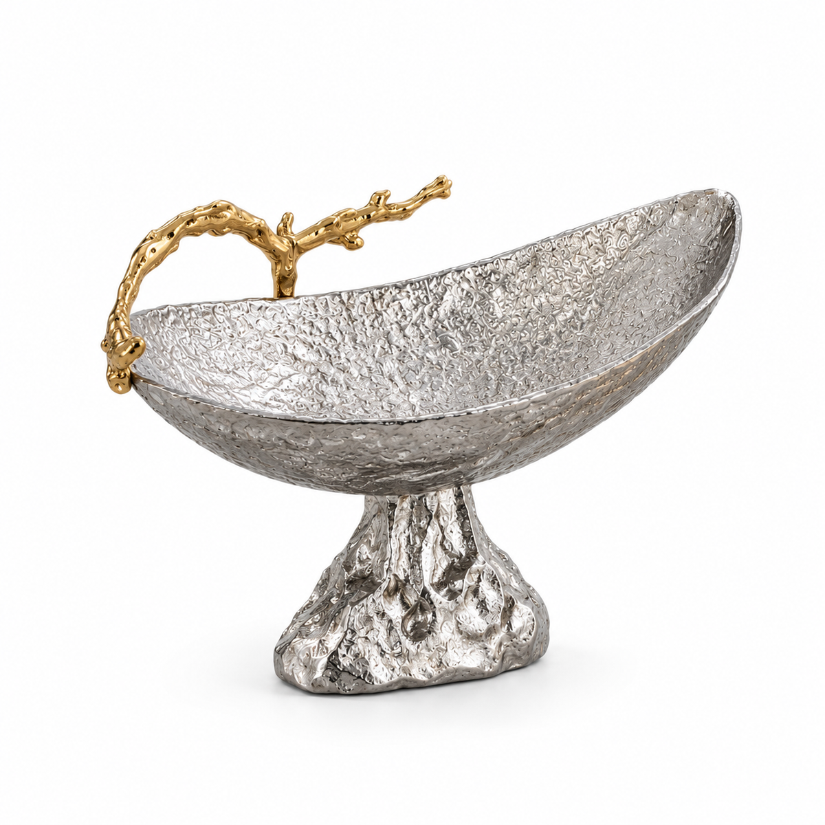 Gold Branch Pedestal Bowl With Handle - Large