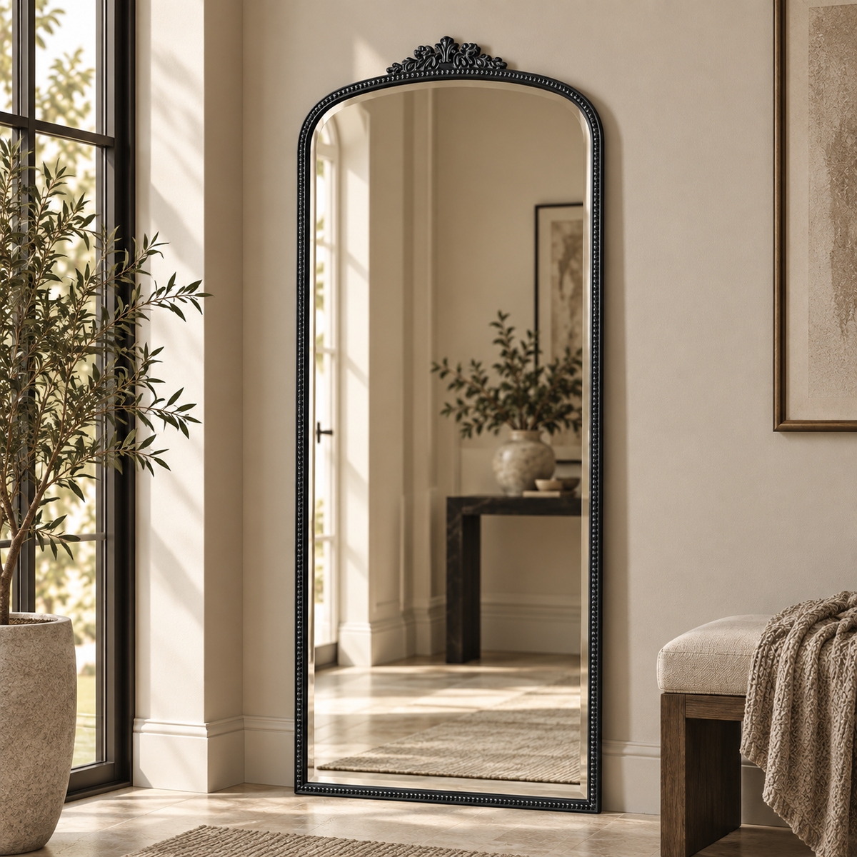 Bevel mirror, antique matt black finishing