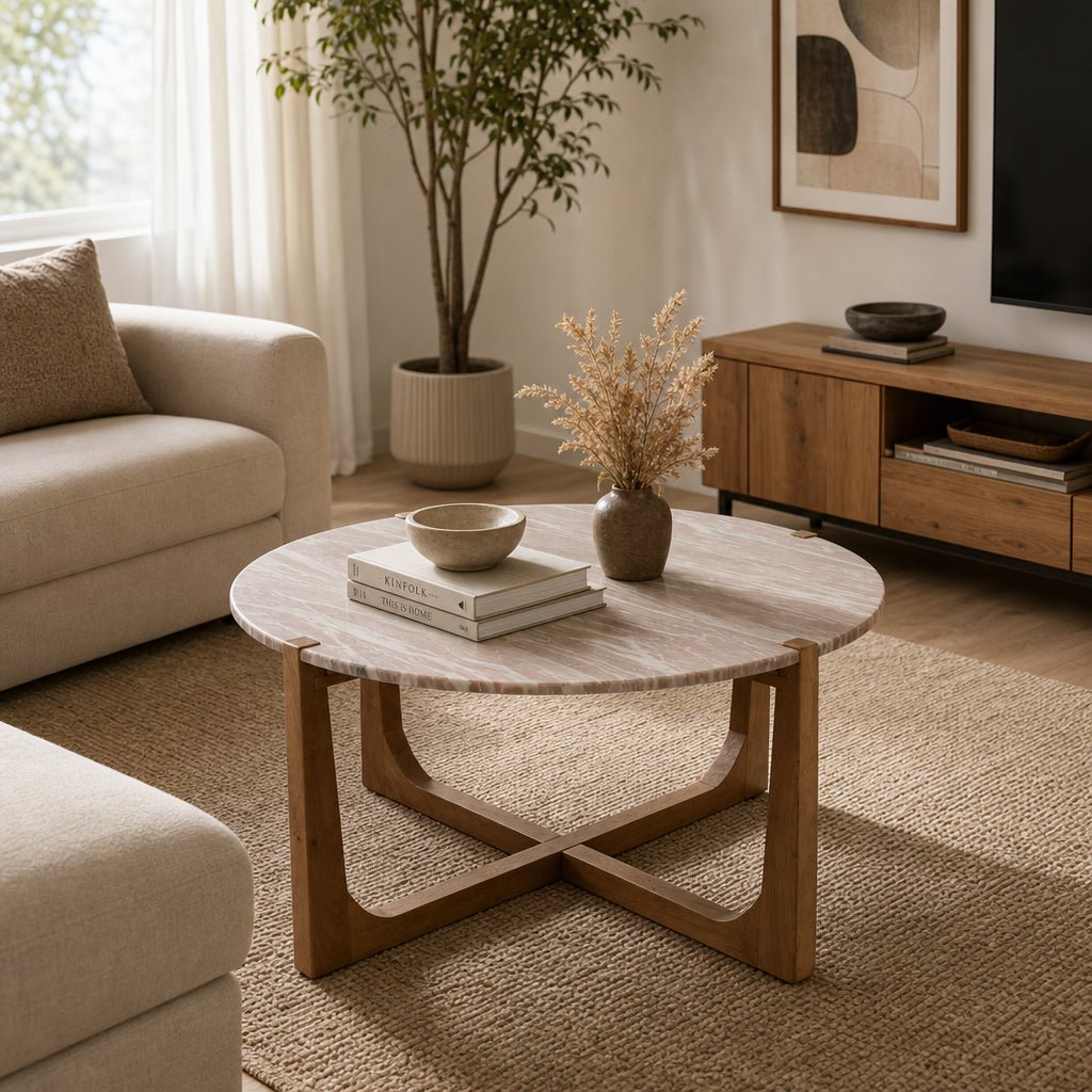 36x18" Modern Marble Top Coffee Table, Tan/brown Coffee Tables| Sagebrook Home