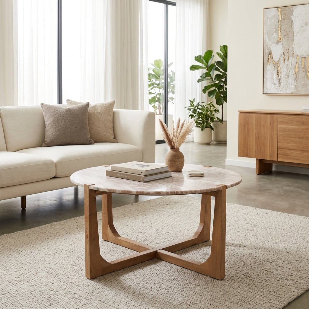 36x18" Modern Marble Top Coffee Table, Tan/brown Coffee Tables| Sagebrook Home