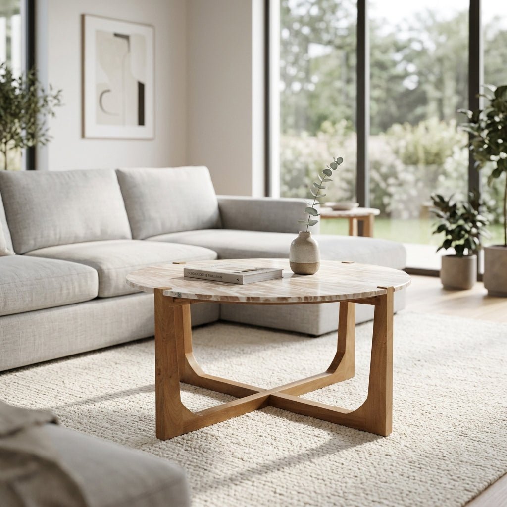 36x18" Modern Marble Top Coffee Table, Tan/brown Coffee Tables| Sagebrook Home