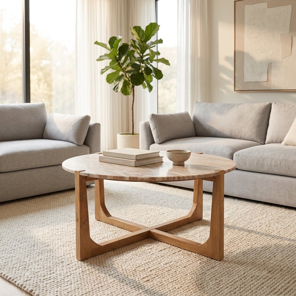 36x18" Modern Marble Top Coffee Table, Tan/brown Coffee Tables| Sagebrook Home