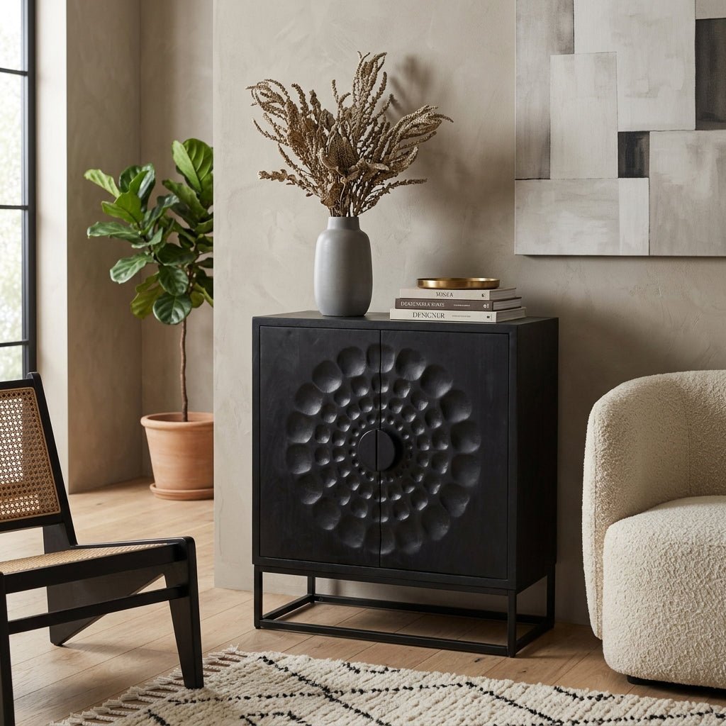 36x32" Sunburst 2-door Cabinet, Black Cabinets & Chests| Sagebrook Home
