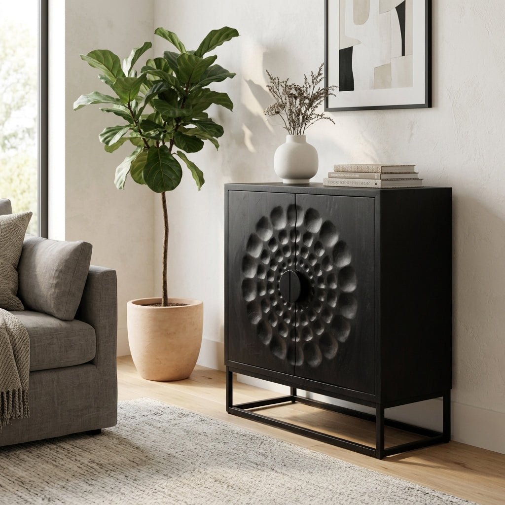36x32" Sunburst 2-door Cabinet, Black Cabinets & Chests| Sagebrook Home