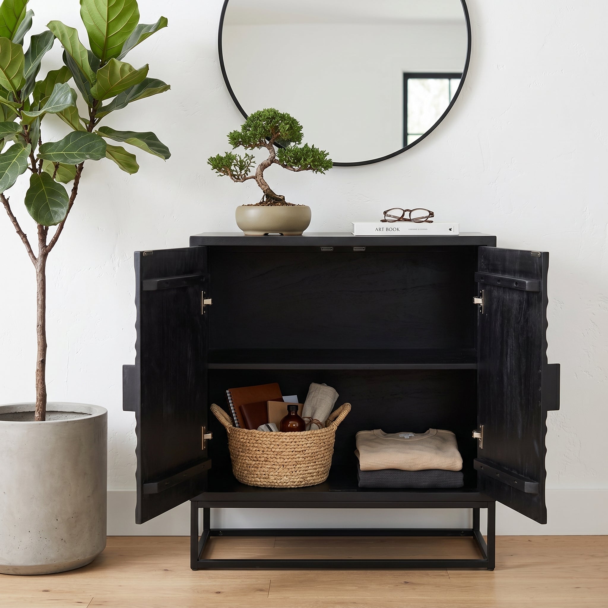 36x32" Sunburst 2-door Cabinet, Black Cabinets & Chests| Sagebrook Home