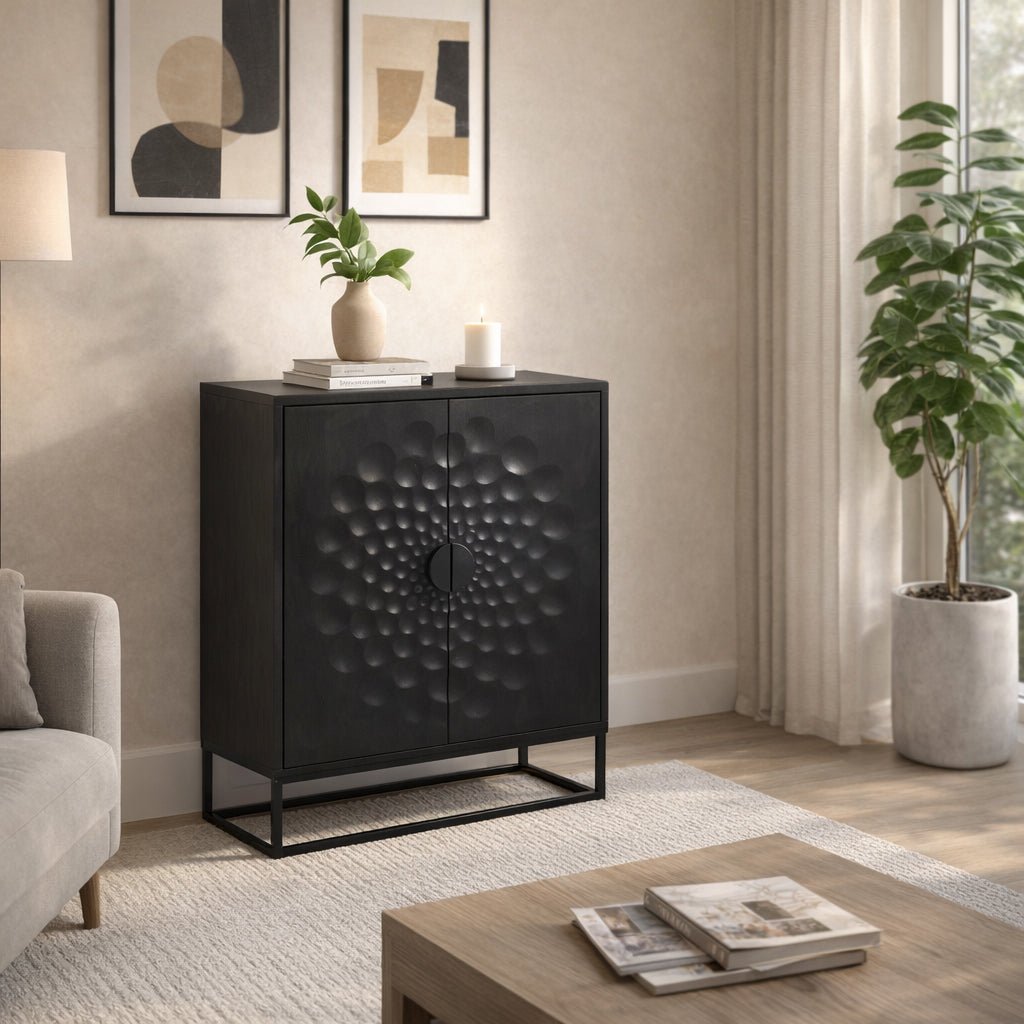 36x32" Sunburst 2-door Cabinet, Black Cabinets & Chests| Sagebrook Home