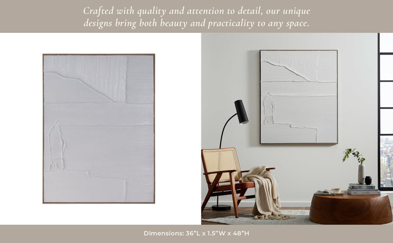 36x48 Textured Lines Wall Art, White - Al Rugaib Furniture
