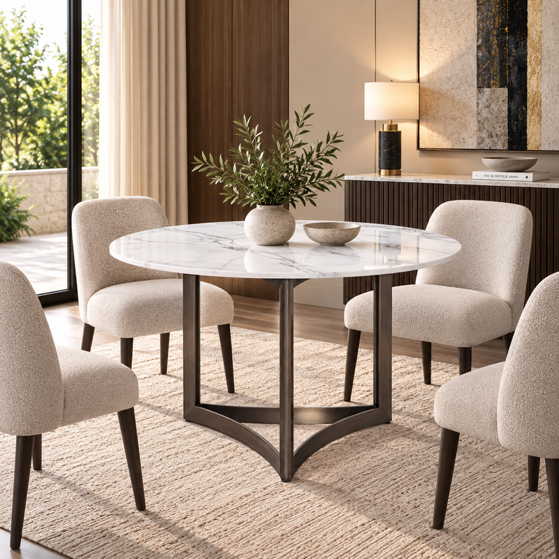Alexa Dining Table Bronze Base and 150 CM Round White Marble