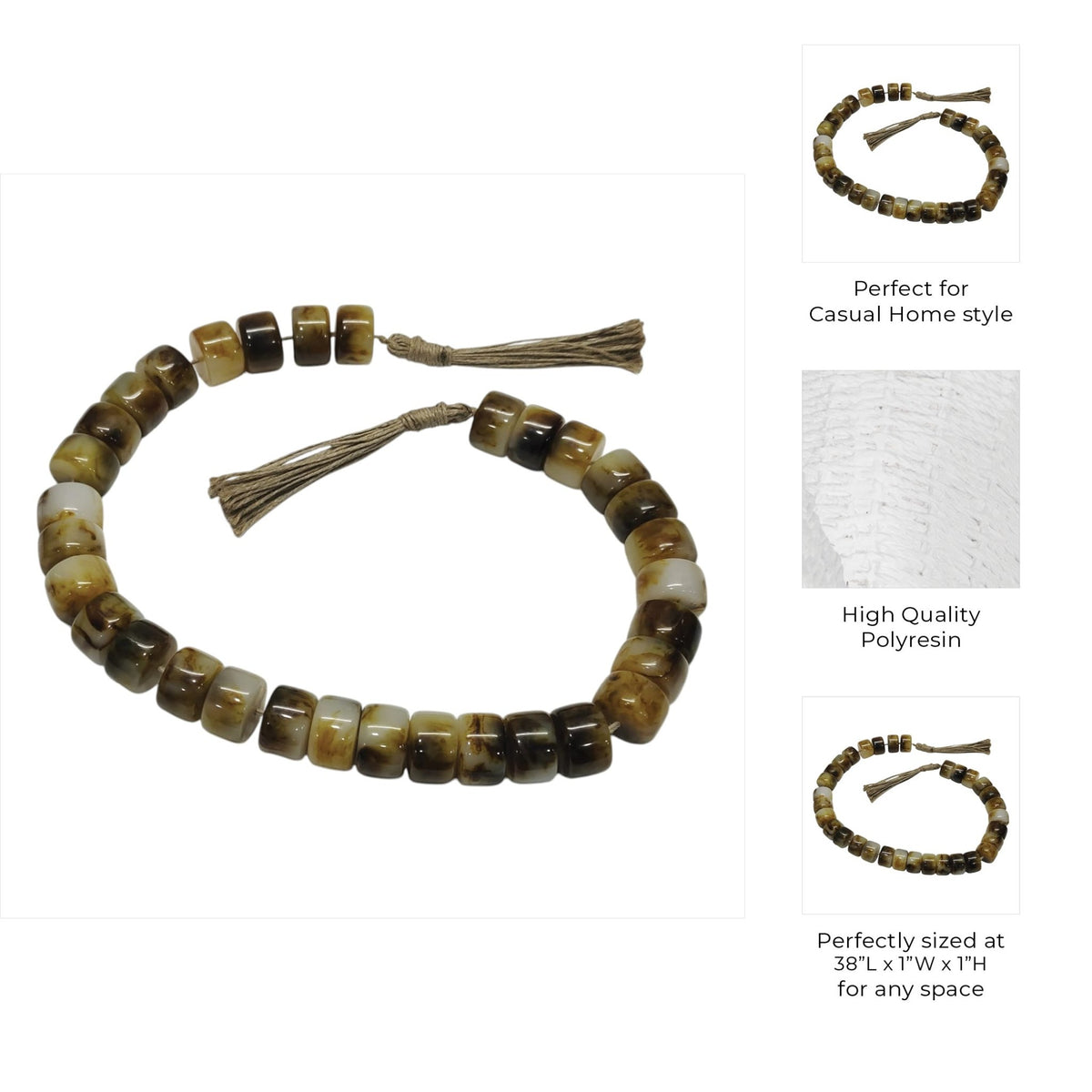 38" CYLINDER 1" RESIN BEADED GARLAND, BROWN Table Decors| Sagebrook Home