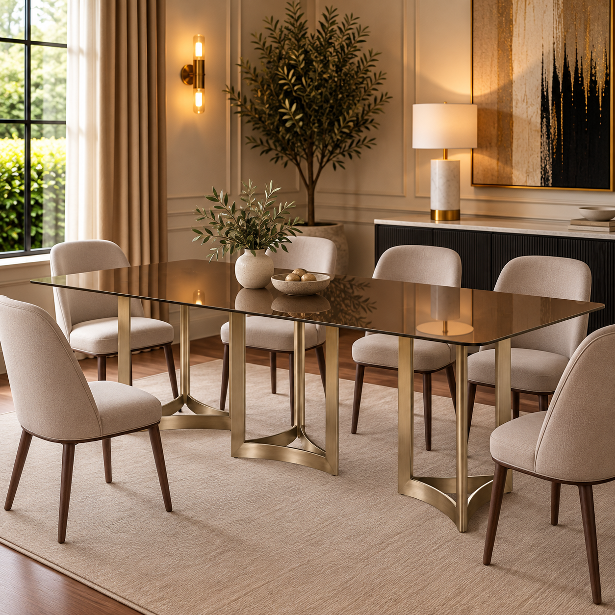 Alexa Dining Table Gold Base and 240 CM Gold Glass