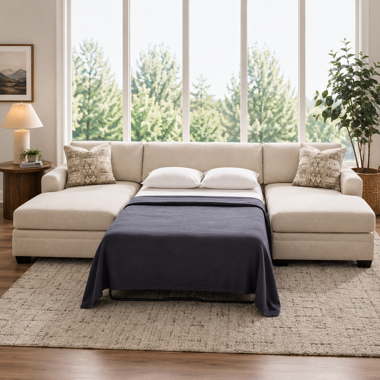 Mandi Point 3-Piece Double Chaise Sleeper Sectional