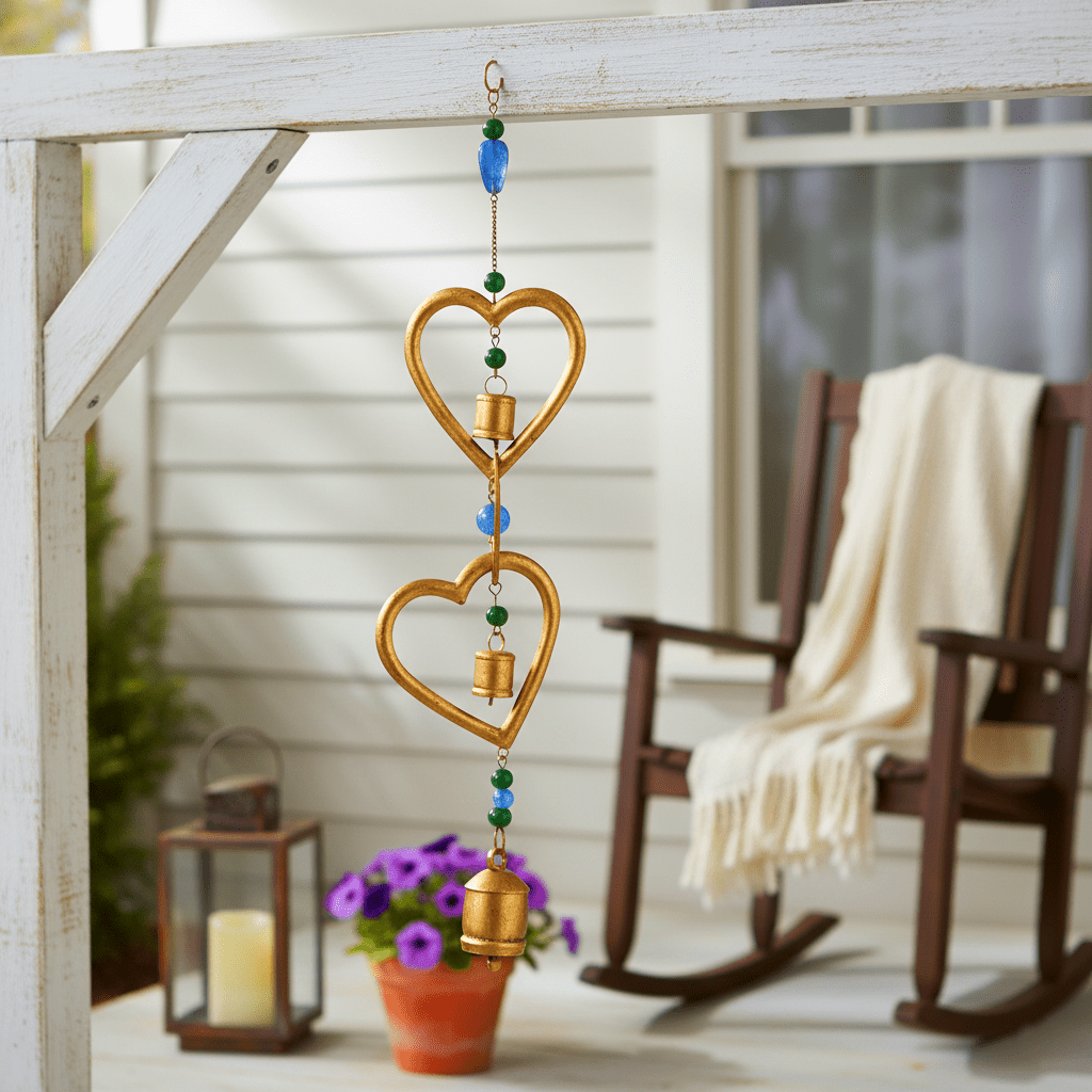 39x7" Hanging Hearts With Beads Chime, Multi Planter| Sagebrook Home