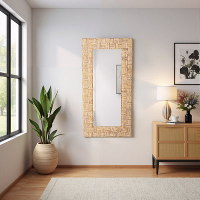 39"x79" Woven Abaca Leaner Mirror, Natural - Al Rugaib Furniture
