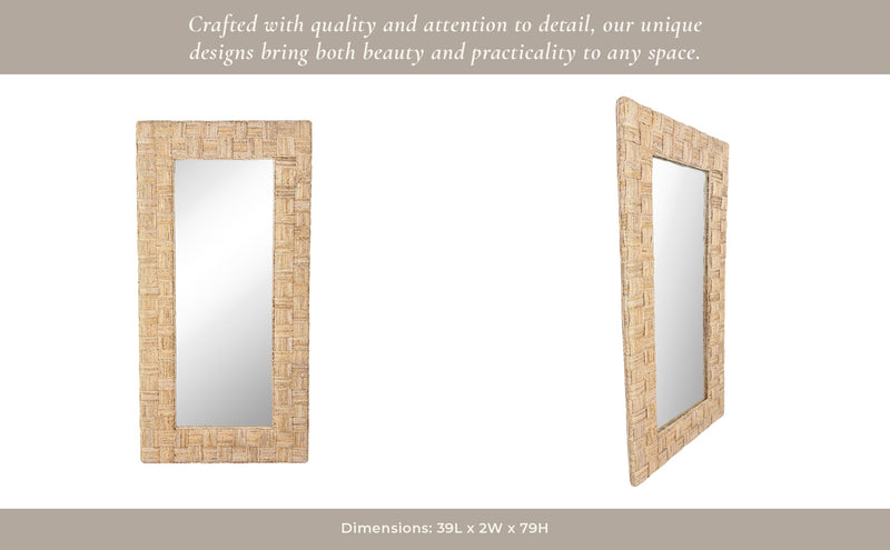 39"x79" Woven Abaca Leaner Mirror, Natural - Al Rugaib Furniture