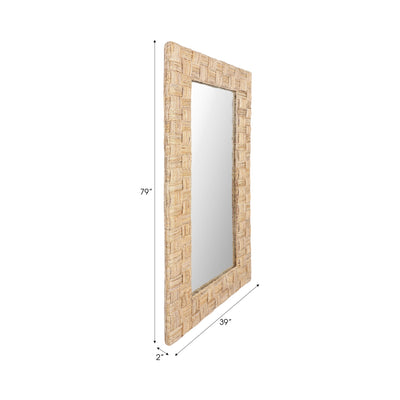 39"x79" Woven Abaca Leaner Mirror, Natural - Al Rugaib Furniture