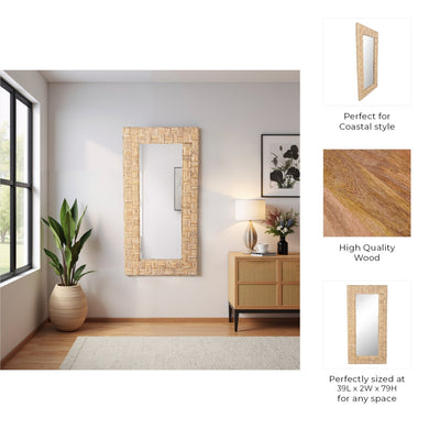 39"x79" Woven Abaca Leaner Mirror, Natural - Al Rugaib Furniture