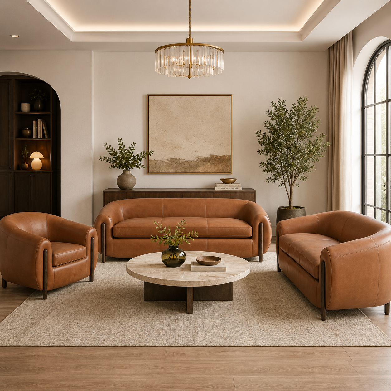 Grace Brown Leather Sofa Set