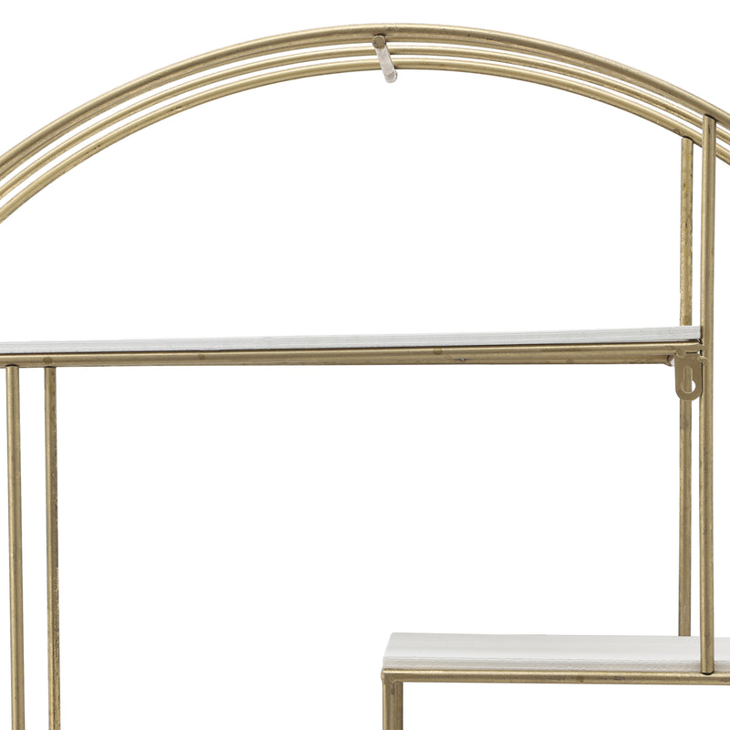 ROUND 31.5 WOOD/METAL WALL SHELF, WHITE WASH