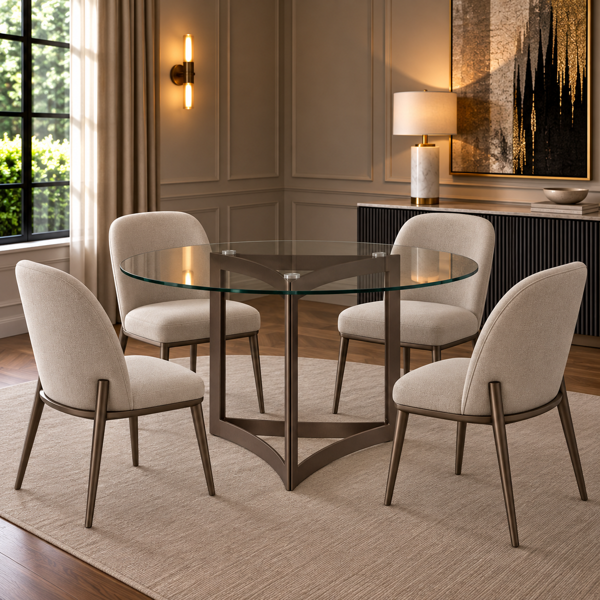 Alexa Dining Table Bronze Base and 180 CM Round Clear Glass
