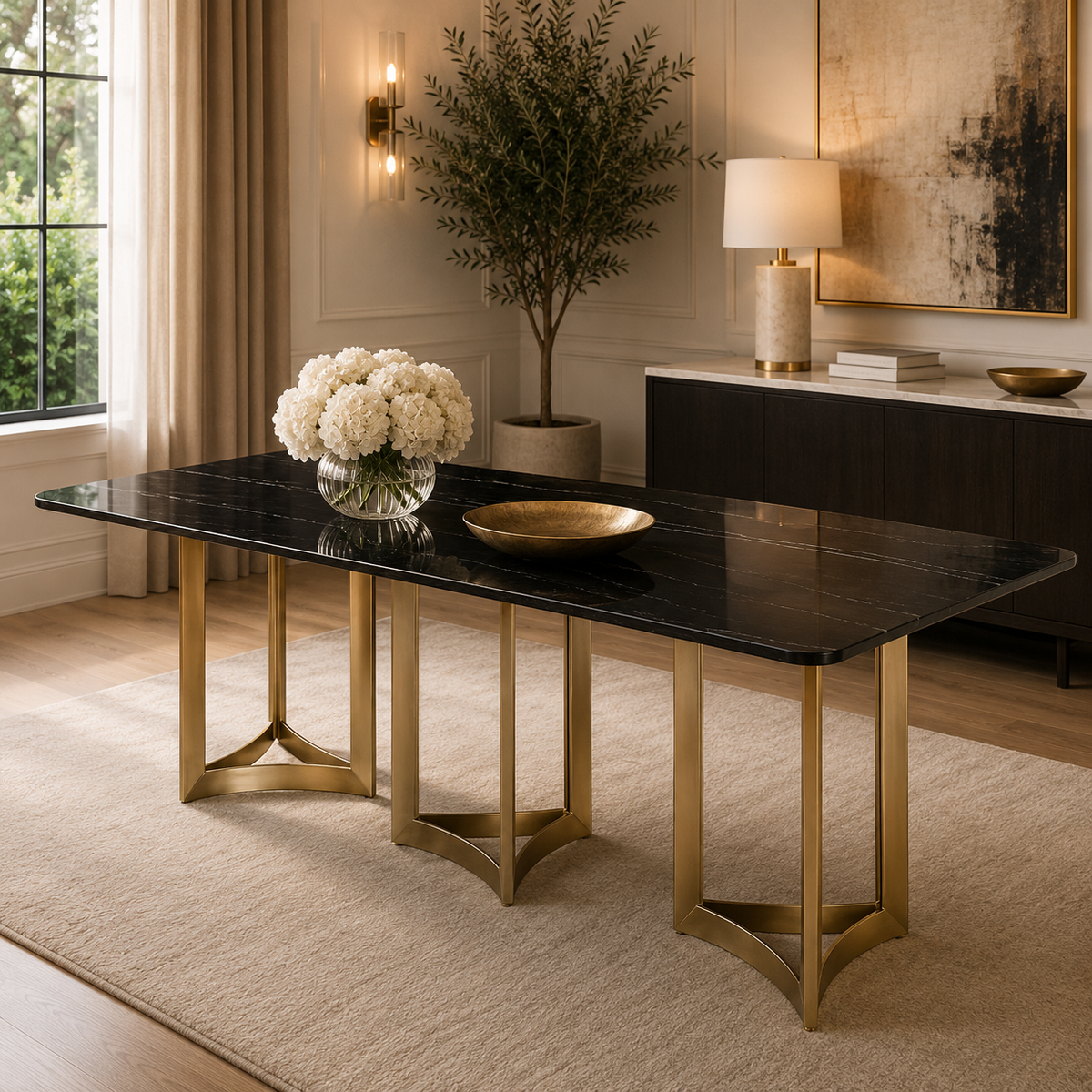 Alexa Dining Table Gold Base and 350 CM Black Marble