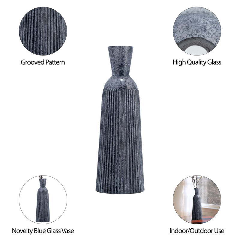 16, GROOVED GLASS VASE, BLUE