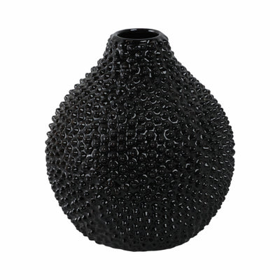 EC, GLOSS BLACK SPIKED CERAMIC VASE 8