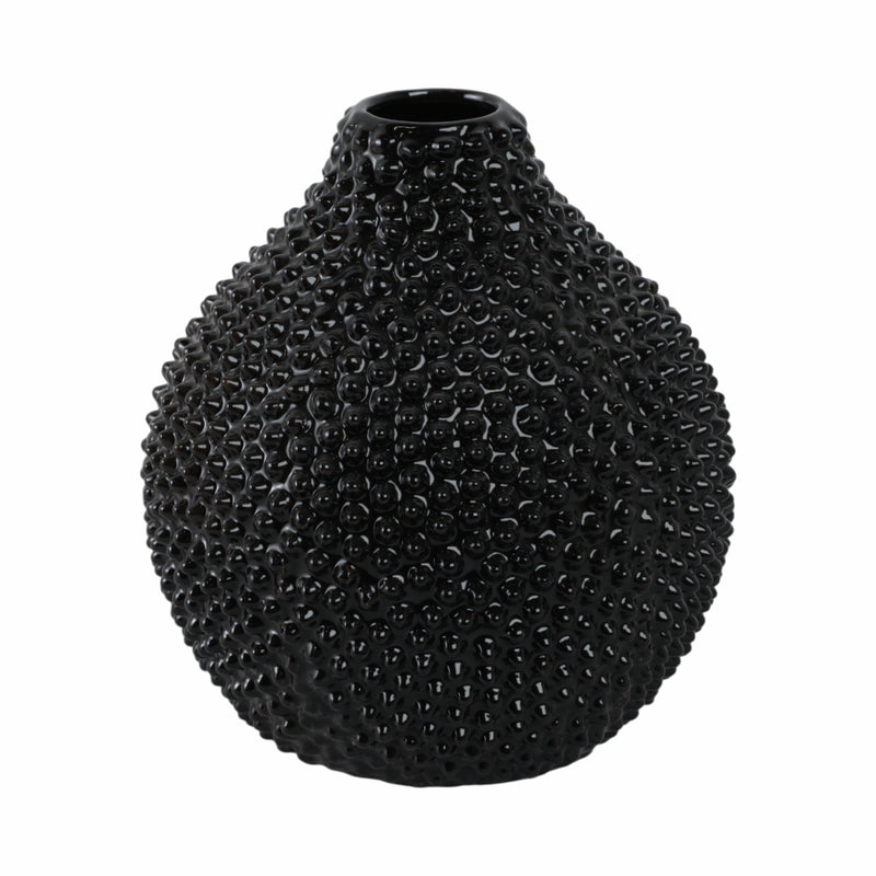 EC, GLOSS BLACK SPIKED CERAMIC VASE 8