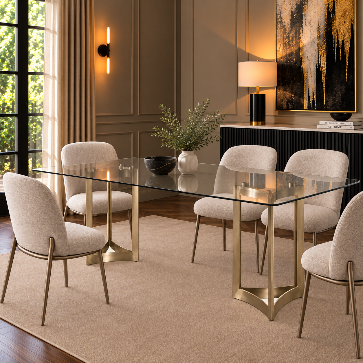 Alexa Dining Table Gold Base and 200 CM Clear Glass