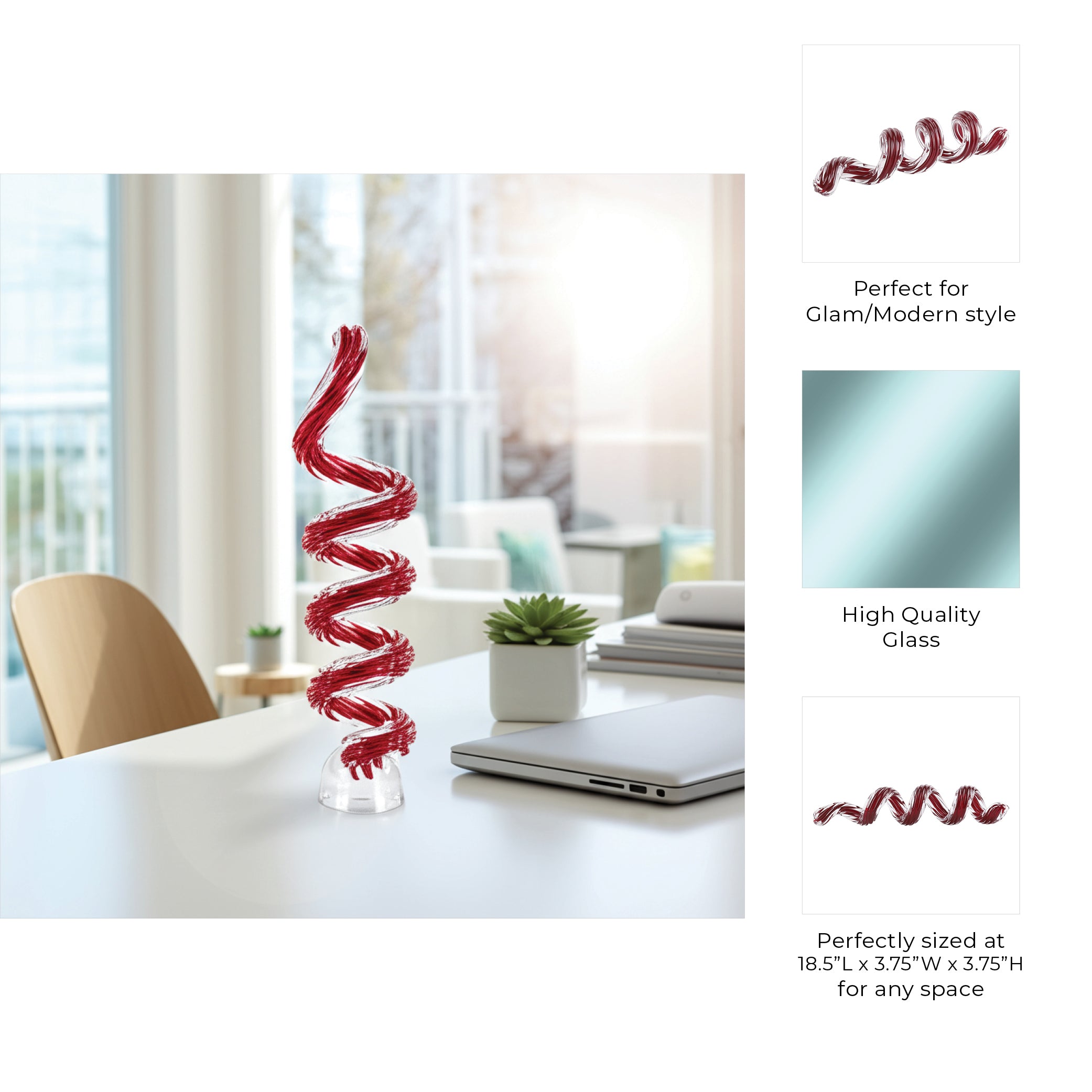 نحت الشريط الزجاجي الأسود / الأحمر لـ شامير Shamir Black/Red Glass Ribbon Sculpture