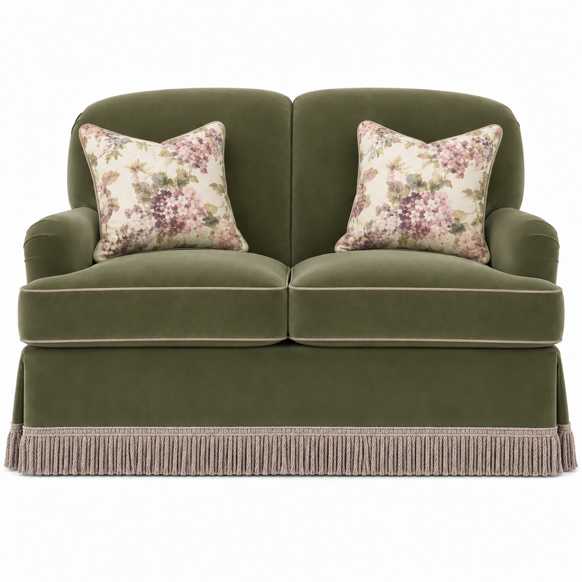 Jasmine Olive Loveseat Fringe Skirted 155cm