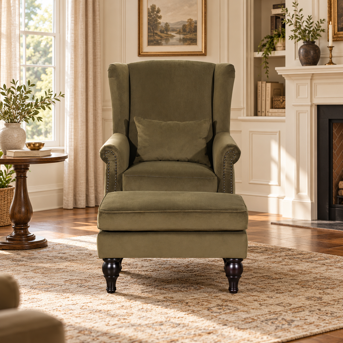 Saddle Green Chair+Ottoman