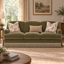 Jasmine Olive Sofa Fringe Skirted 273cm