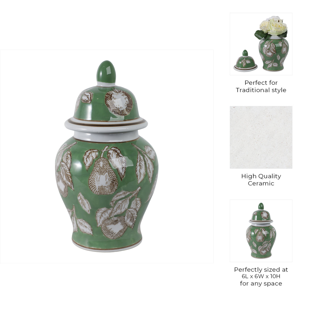 برطمان المعبد بأجزاء الكمثرى والأغصان، الأخضر/البني Pears & Twigs Temple Jar, Green/brown