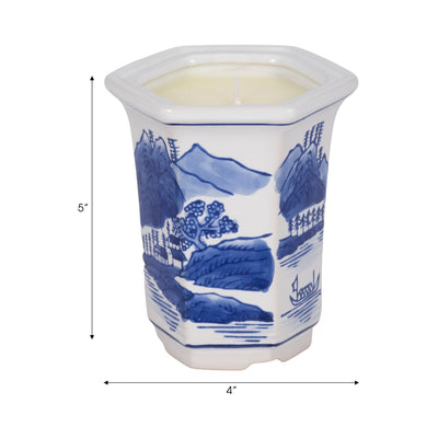 4", 5oz Chinoiserie Candle , Blue/white - Al Rugaib Furniture