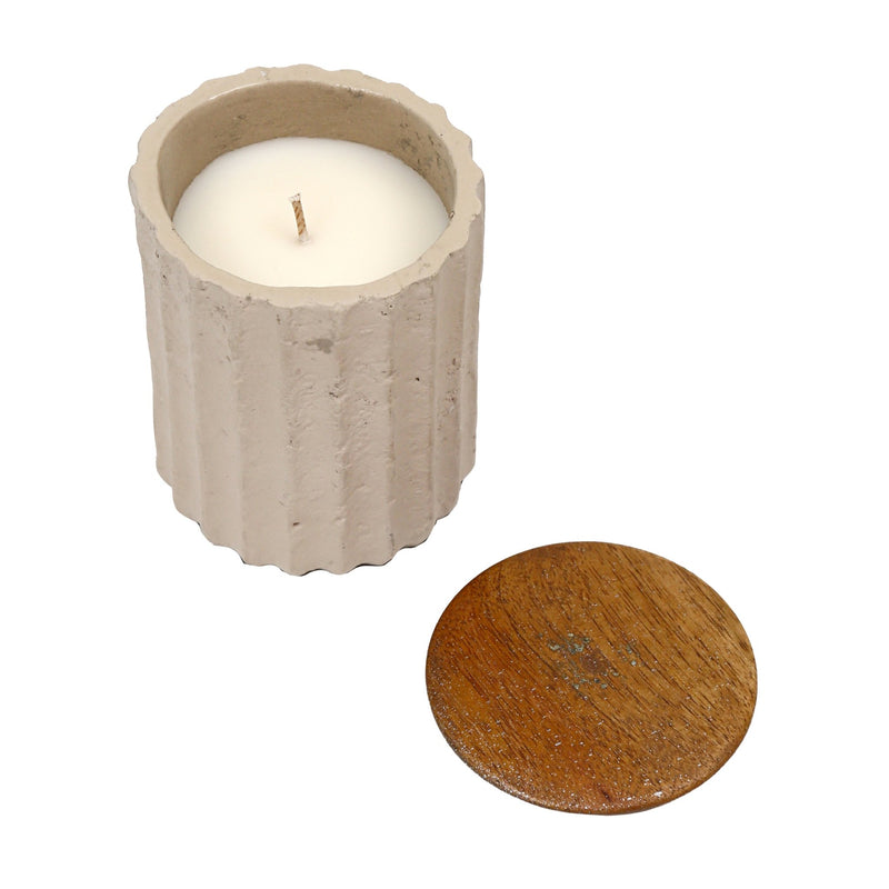 4" 6 Oz Euclyptus & Sage Ridged Cndle W/lid, Cream - Al Rugaib Furniture