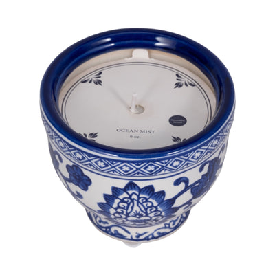 4", 6oz Bowl Chinoiserie Candle, Blue/white - Al Rugaib Furniture