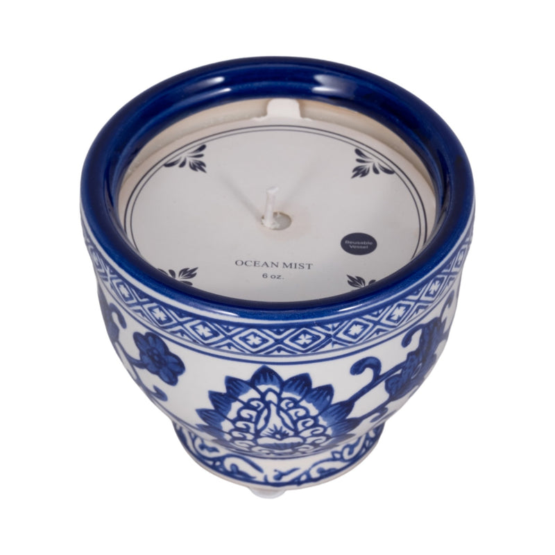 4", 6oz Bowl Chinoiserie Candle, Blue/white - Al Rugaib Furniture