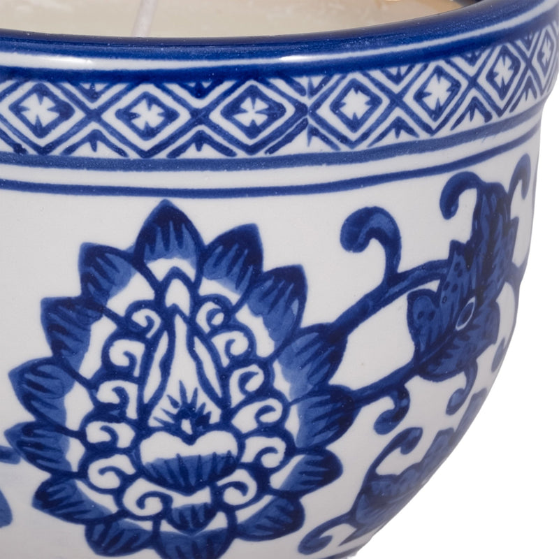 4", 6oz Bowl Chinoiserie Candle, Blue/white - Al Rugaib Furniture