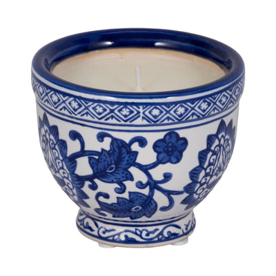 4", 6oz Bowl Chinoiserie Candle, Blue/white - Al Rugaib Furniture