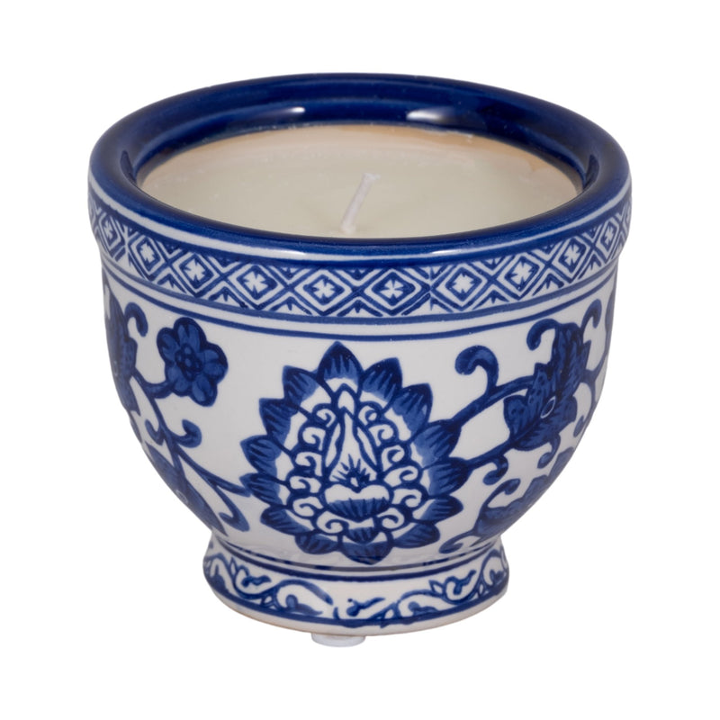 4", 6oz Bowl Chinoiserie Candle, Blue/white - Al Rugaib Furniture