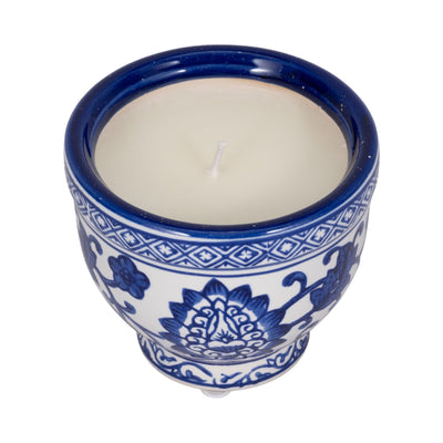 4", 6oz Bowl Chinoiserie Candle, Blue/white - Al Rugaib Furniture